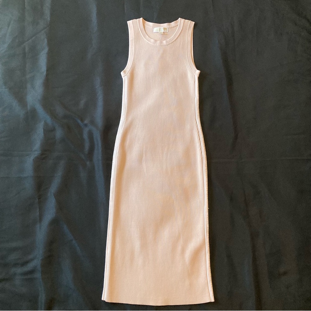 Michael Kors Powder Blush Sleeveless Ribbed Logo Tape Dress Women’s Sz M
